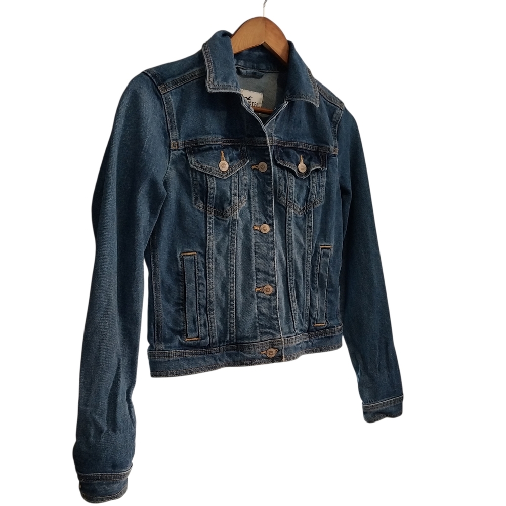 Hollister California Size XS Demin Trucker Blue Jean Jacket Button Long Sleeve - Picture 4 of 10